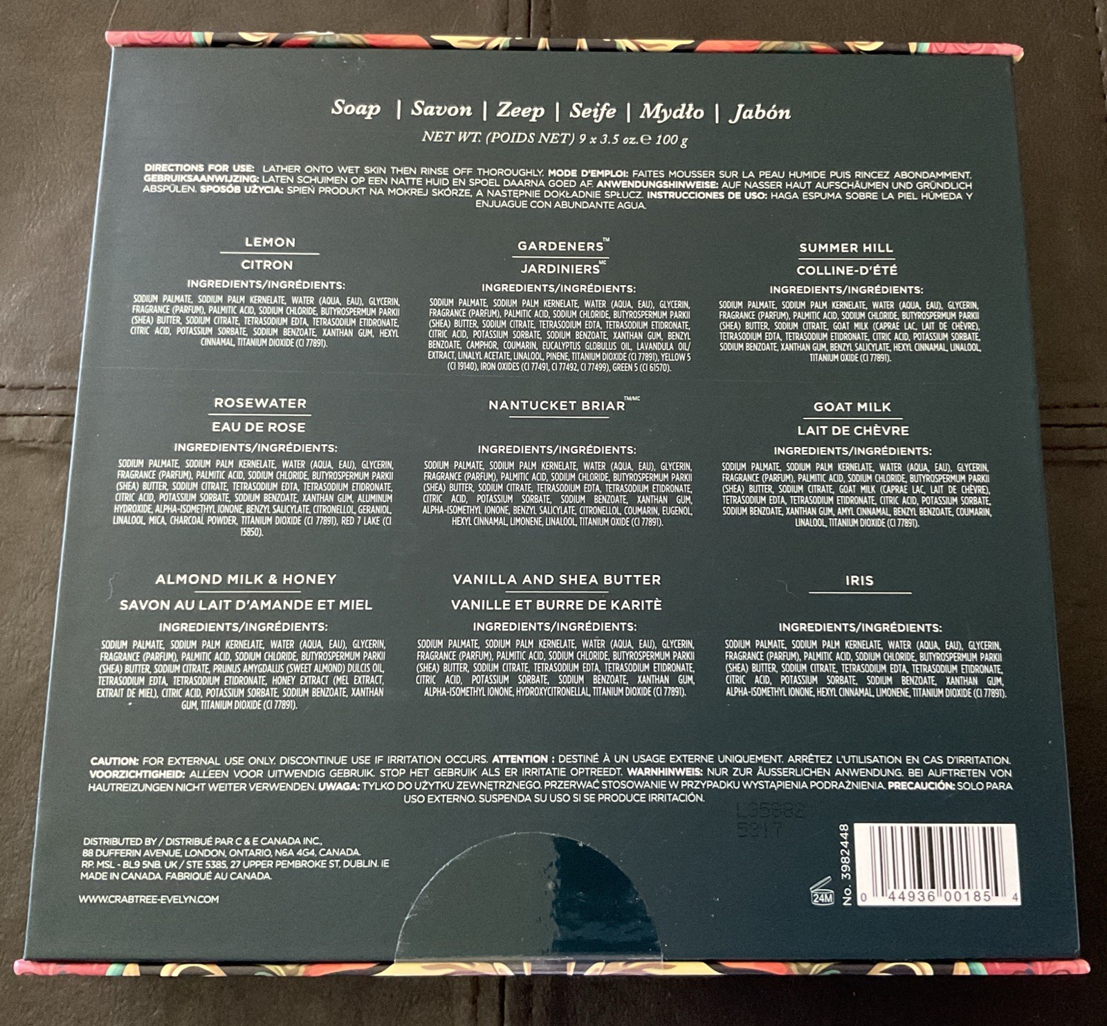 Crabtree & Evelyn Triple Milled Soap Gift Set 9 Bars Nantucket Briar Summer Hill