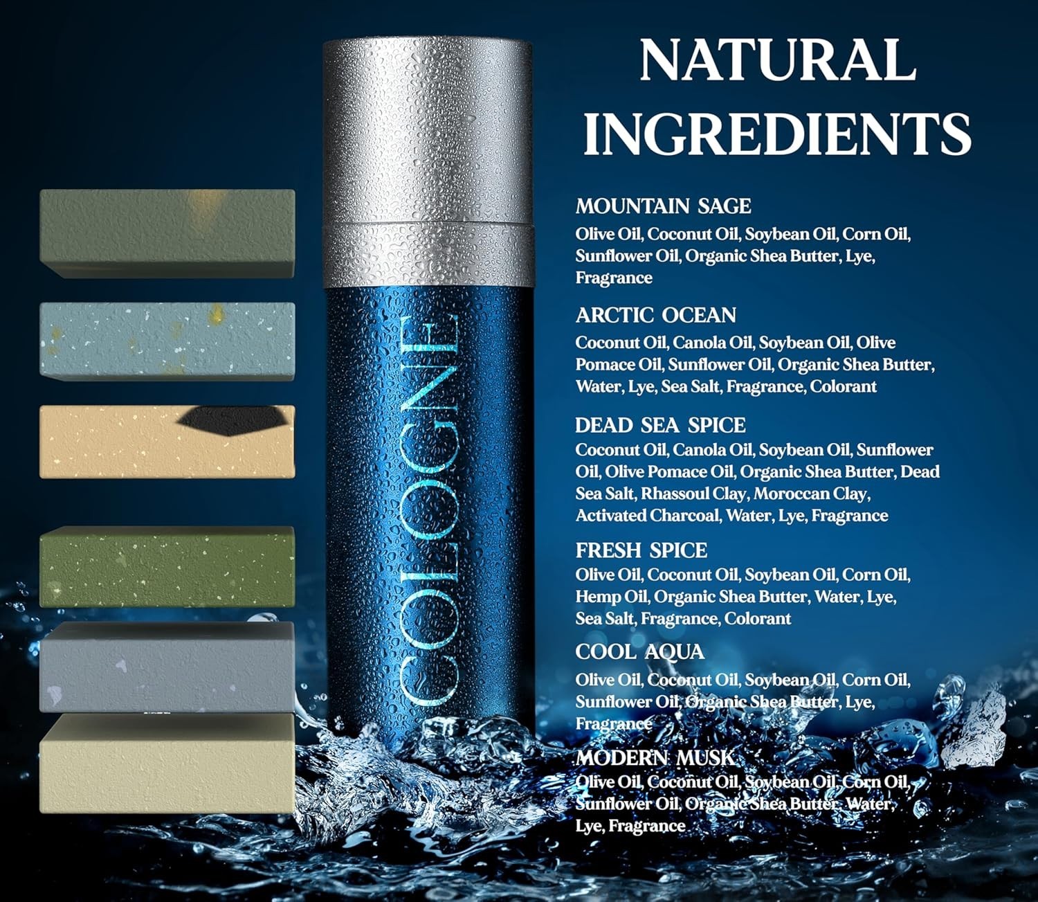 Men’s Cologne Collection Bar Soap – & Chemical-Free, Handmade, 6 x 5 oz