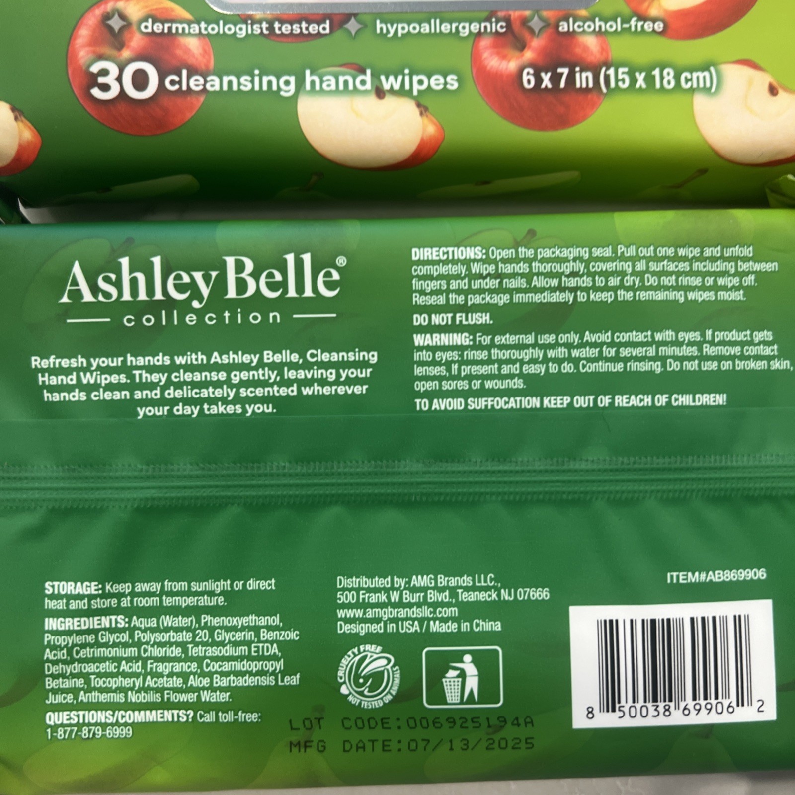 Lot Of 6 Ashley Belle Hand Wipes Apple Pear Clove 180 Total New Free Shipping