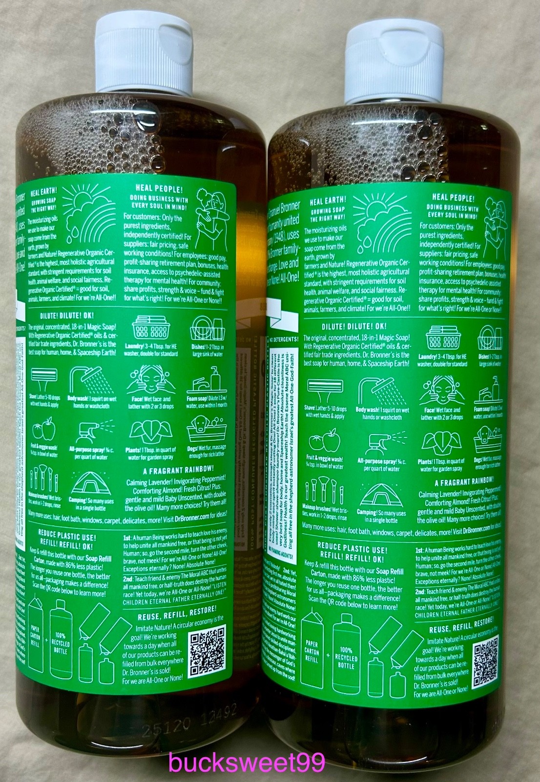 DR. BRONNER”S 18-In-1 ALMOND Pure-Castile MAGIC Soap – 32 fl oz each – 2-PACK