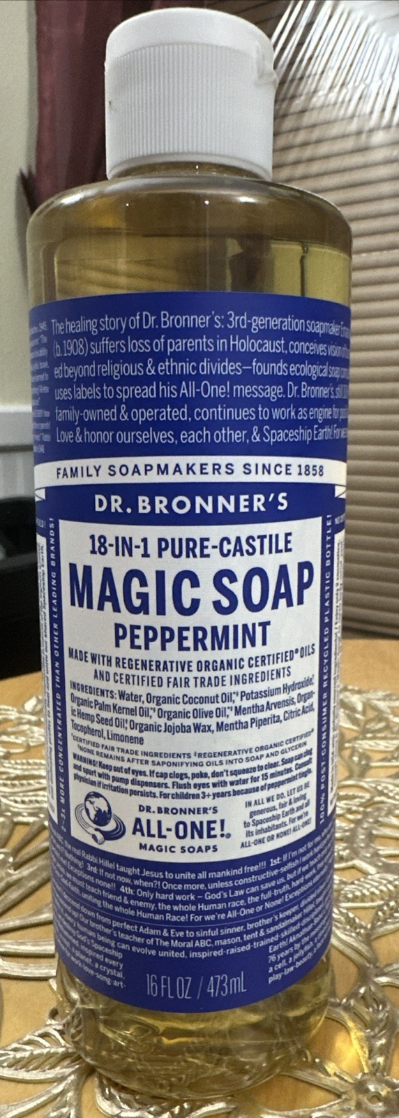 DR. BRONNER’S 18-In-1 pure-Castile Magic Soap Peppermint 16 FL OZ