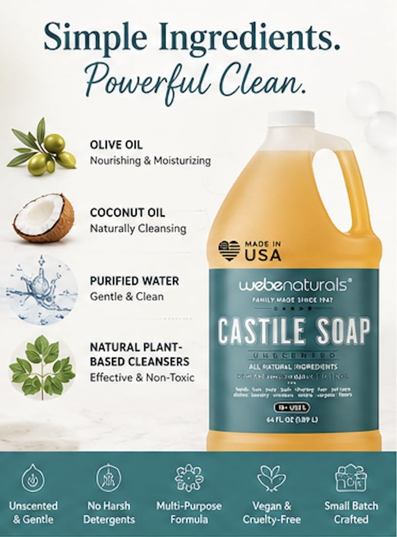 Naturals Pure Unscented Castile Soap Refill, 64 Oz | , Body Wash, Dishes, Pet…