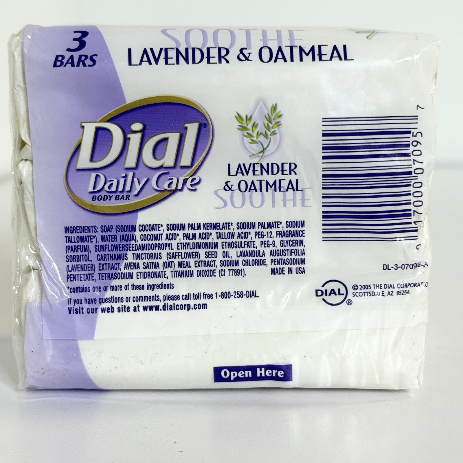 Dial SOOTHE Daily Care Body Bar Lavender & Oatmeal 3 Soap Bars Discontinued 2005