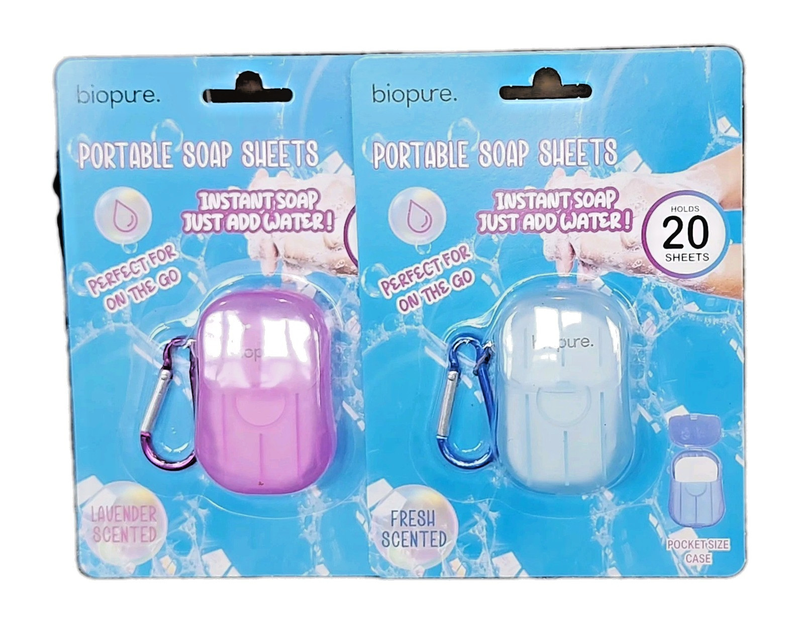Biopure Portable Soap Sheets Scented Pocket Size Case & Keychain Lot Of 2
