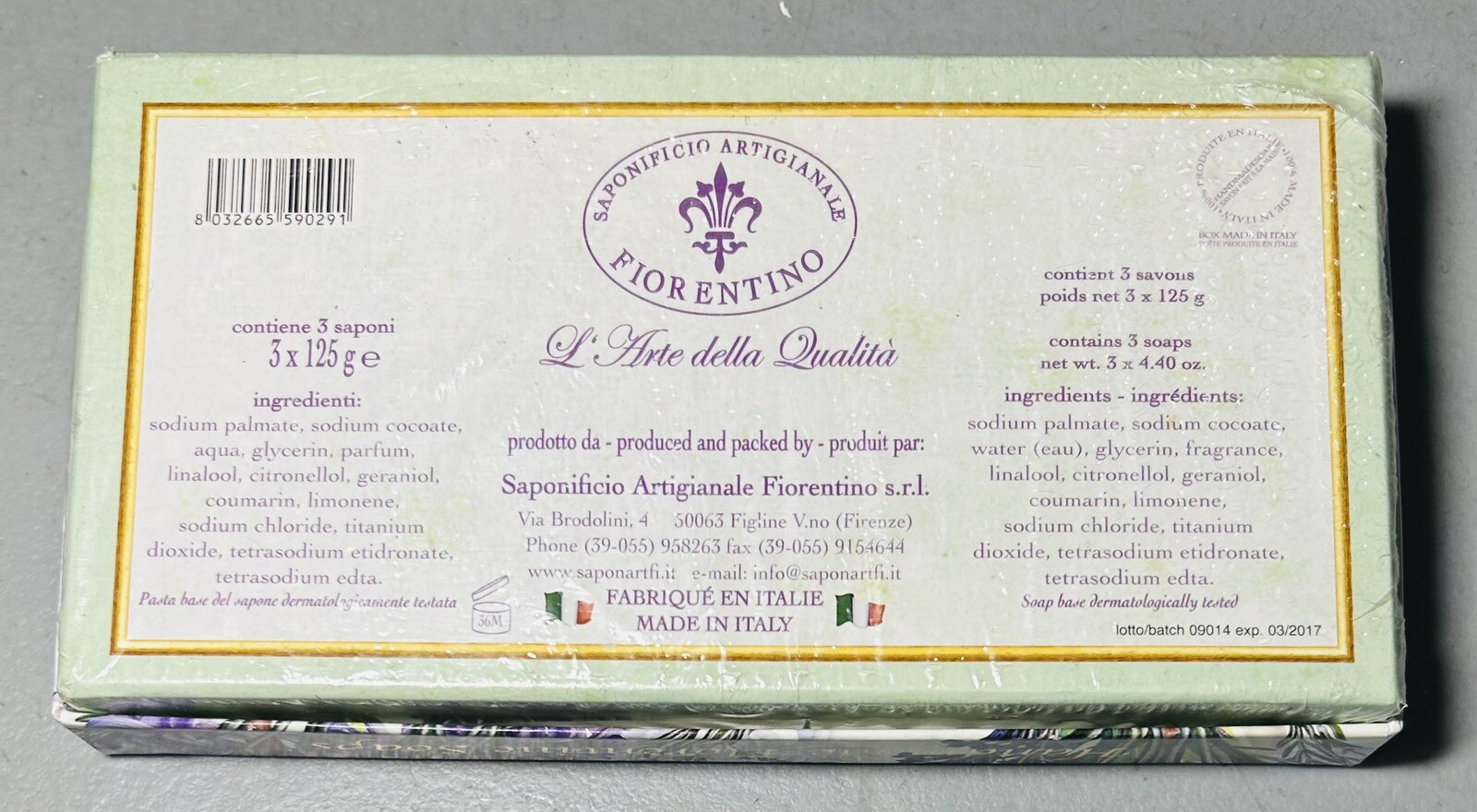 Saponificio Artigianale Fiorentino Tuscan Lavender Soap 2 Bars 4.4 oz Italy