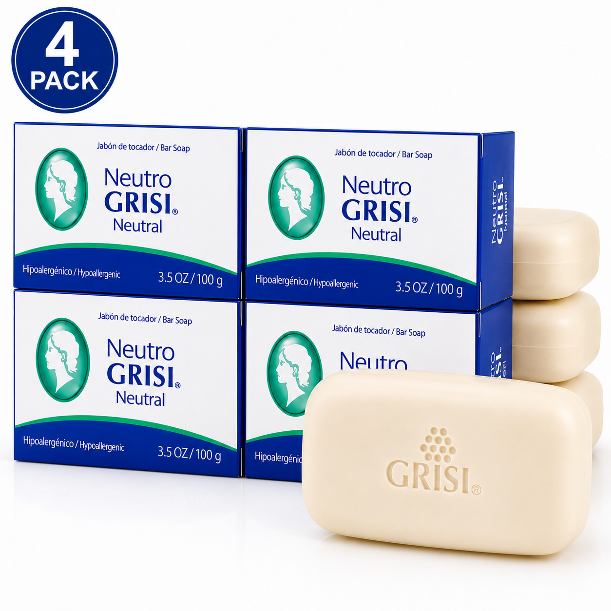 4 Pack Neutral Soap, Jabon Neutro, Grisi 3.5 Oz. X 4 Units