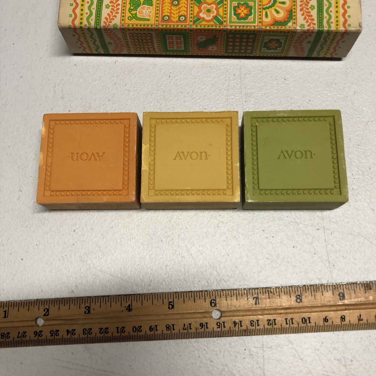 3 Avon PATCHWORK Perfumed Soaps ORANGE YELLOW GREEN Vintage