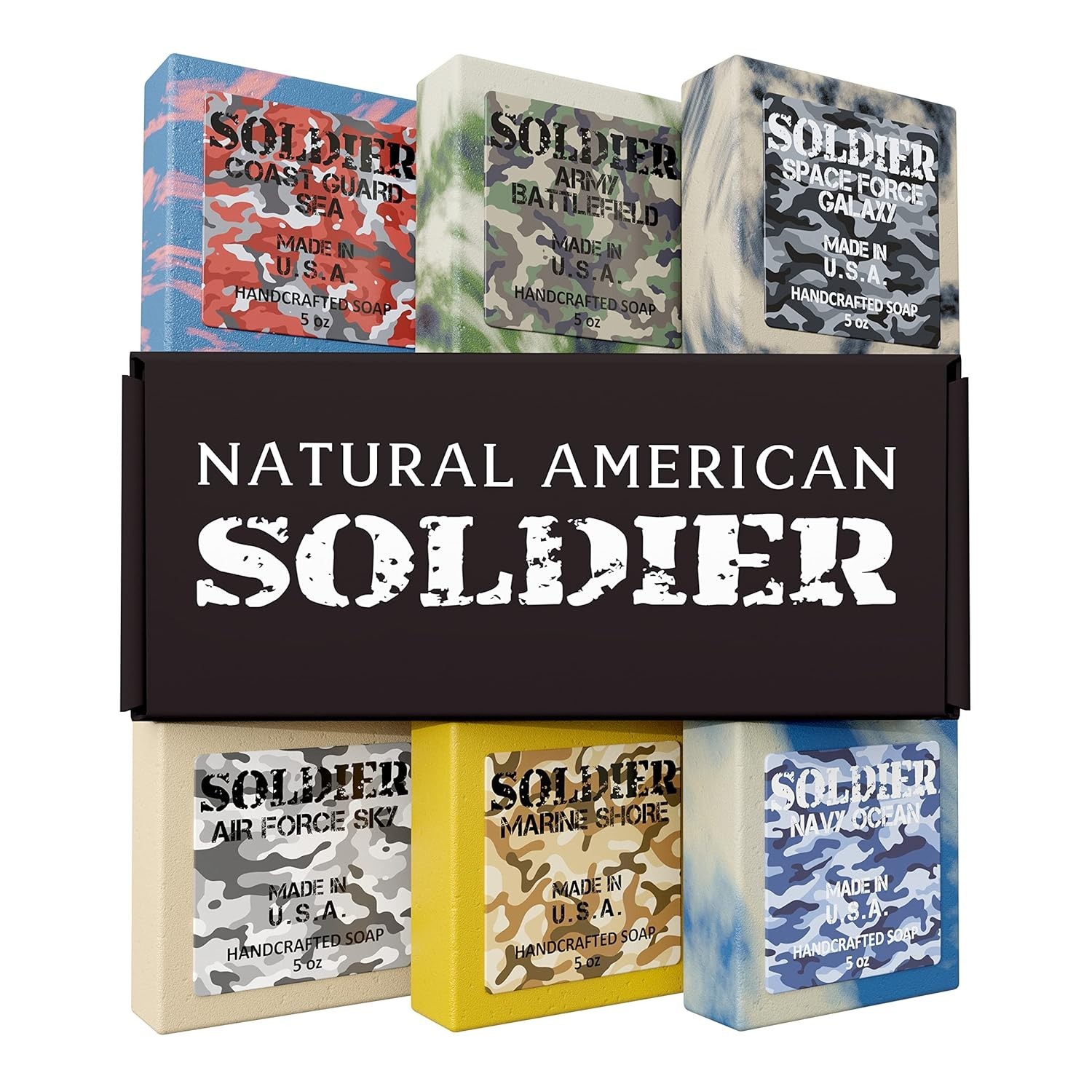 Natural American Soldier Mens Bar Soap 6 Pack 5oz Shea Butter USA Made