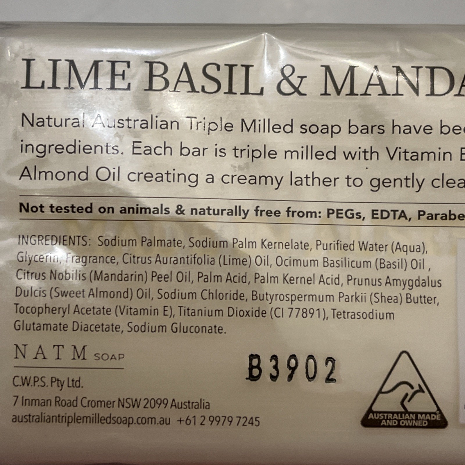 Australian Lime Basil & Mandarin Oil Soap 2 Bars 7 oz each