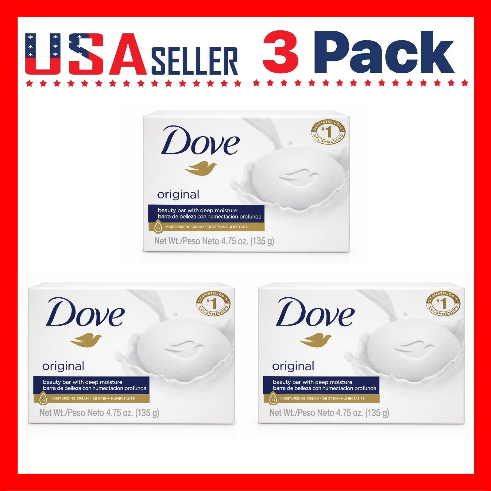 Dove Original x [3 Pack] x 135 g Beauty Bar Moisturizing Cream Soap