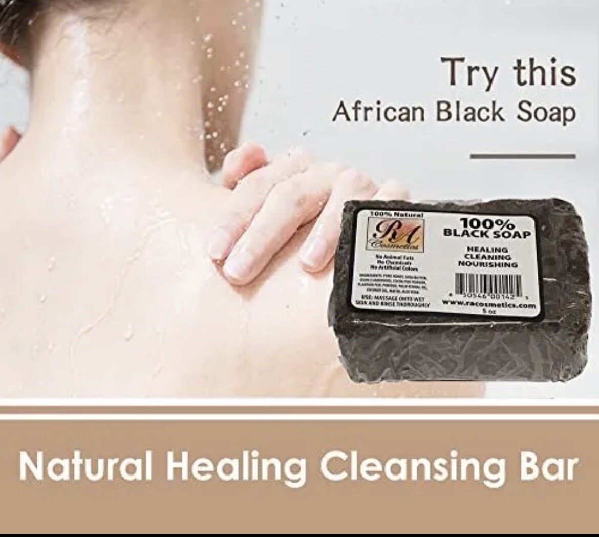 RA Cosmetics 100% Natural Black Soap Heals Nourishes Cleans Face Body Hair 5oz
