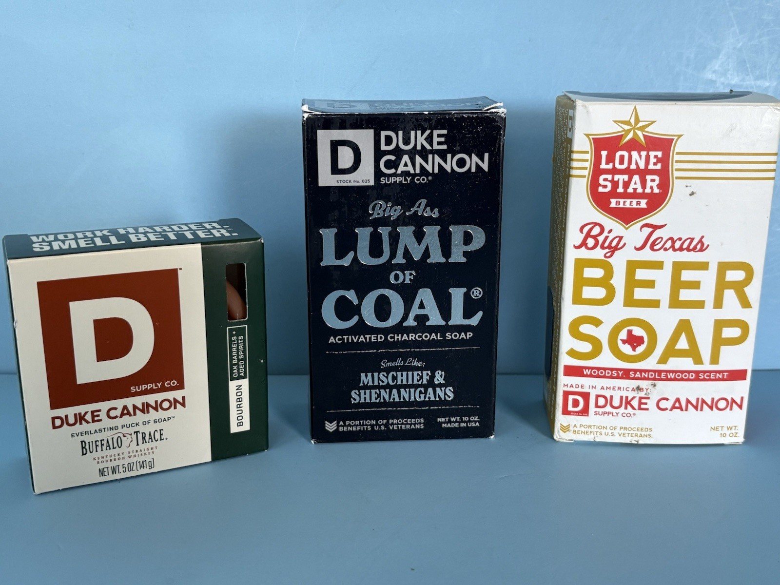 Duke Cannon Soap 3 Bar Lot Buffalo Trace Lone Star Beer Lump Of Coal NEW In box