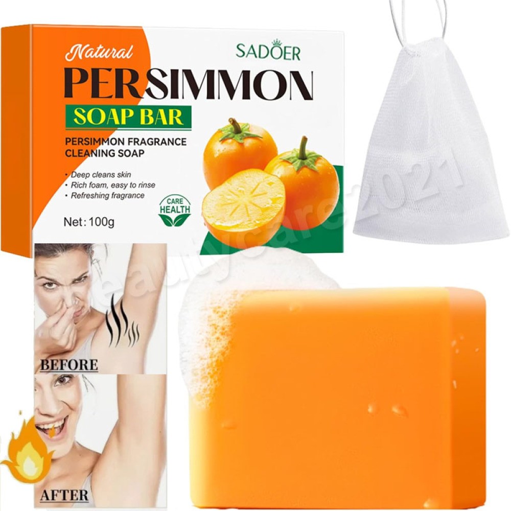 1-6Pcs Persimmon Soap Bar Body Odor Control Deodorant Soap for Men & Women 100g