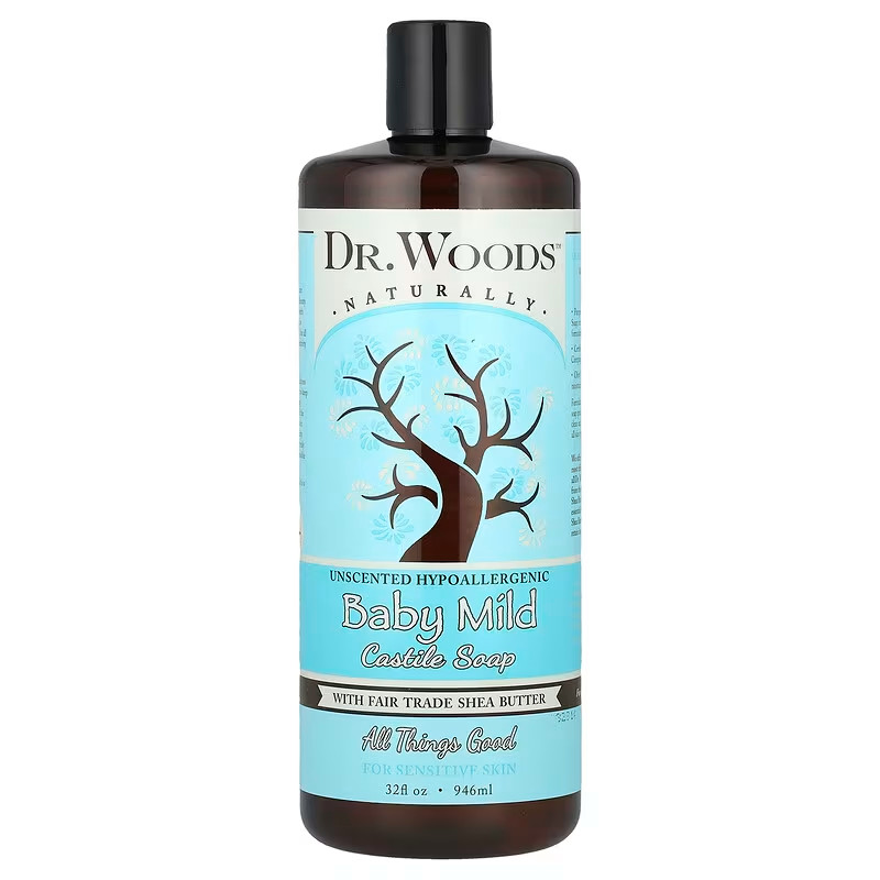 Castile Soap Liquid Fair Trade Shea Butter Baby Mild 32 fl.oz Each (Pack of 3)