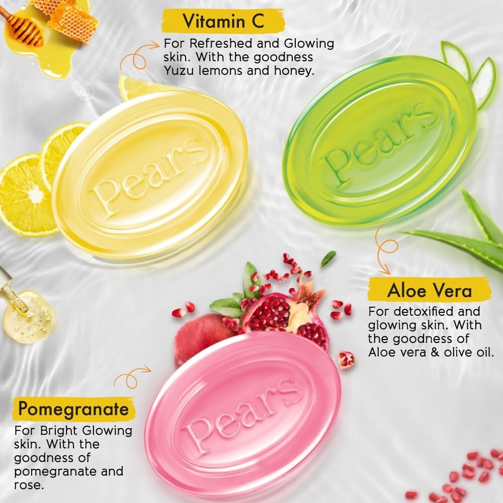 Pears Variety Pack Bathing Soap Bar 125 g (Pack of 5) With Glycerin for Glowing
