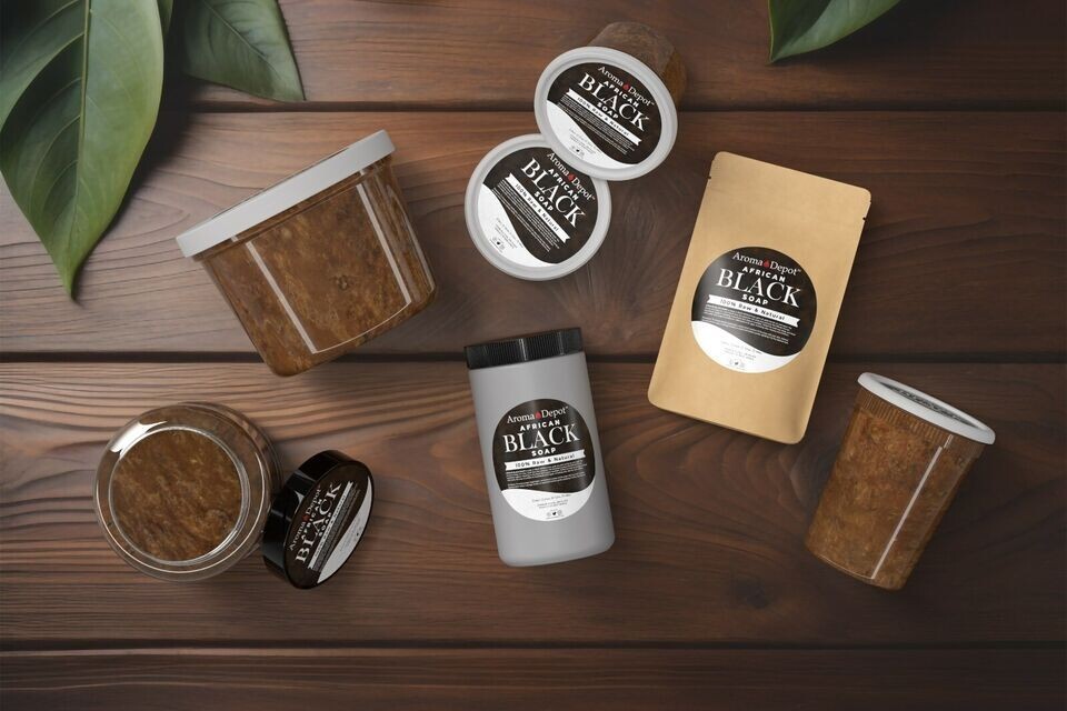 Raw African Black Soap Paste 8 oz. WHOLESALE Natural Wash Face Body Hair 6 PACK