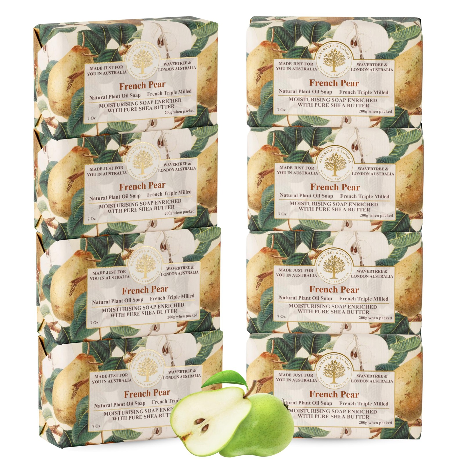 Wavertree and London French Pear Scented Natural Soap (8 Bars), 7oz Moisturiz…