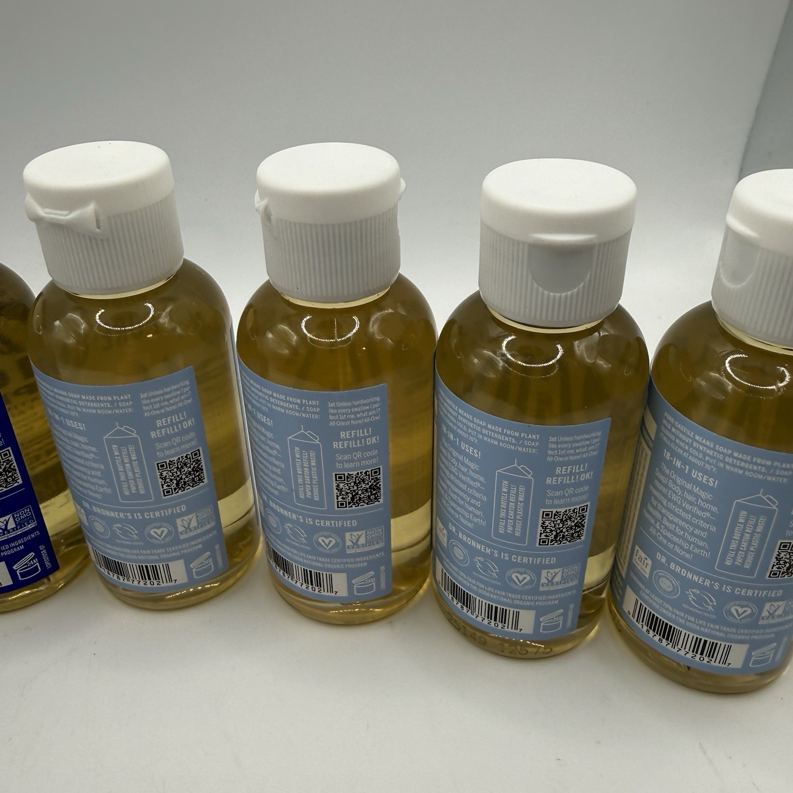 Lot 8 Dr Bronner’s 2oz Magic Soap Peppermint & Baby Unscented Travel