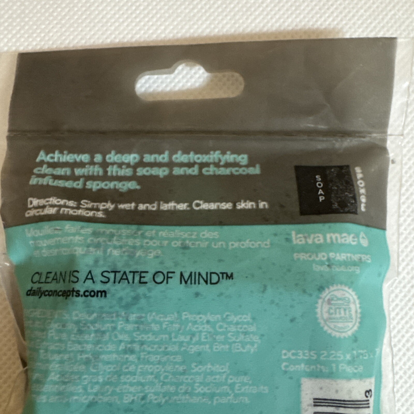 DAILY CONCEPTS Multi-functional Soap Sponge Charcoal 1.60 oz. NEW SEALED