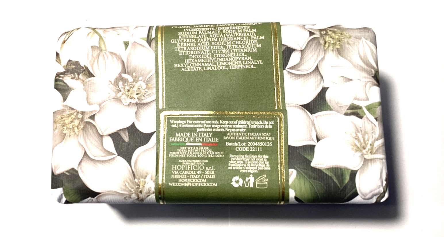 H2OPIFICIO Jasmine Triple Milled Soap – Made in Italy -lot of 2-Fast Shipping!