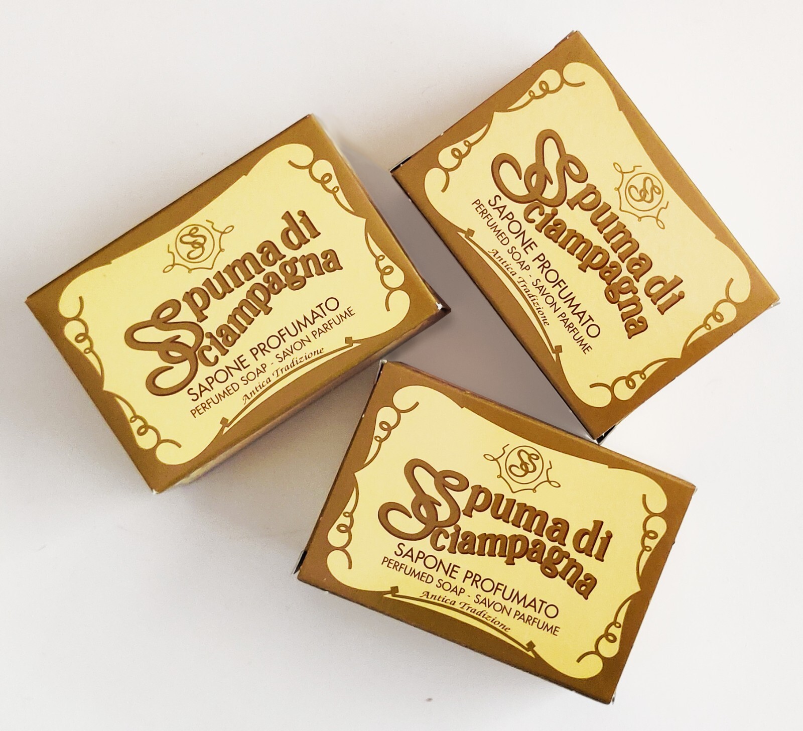 Spuma di Sciampagna Soaps, 125 g (4.4 oz) Bars, Set of 3 Bars. Vintage.