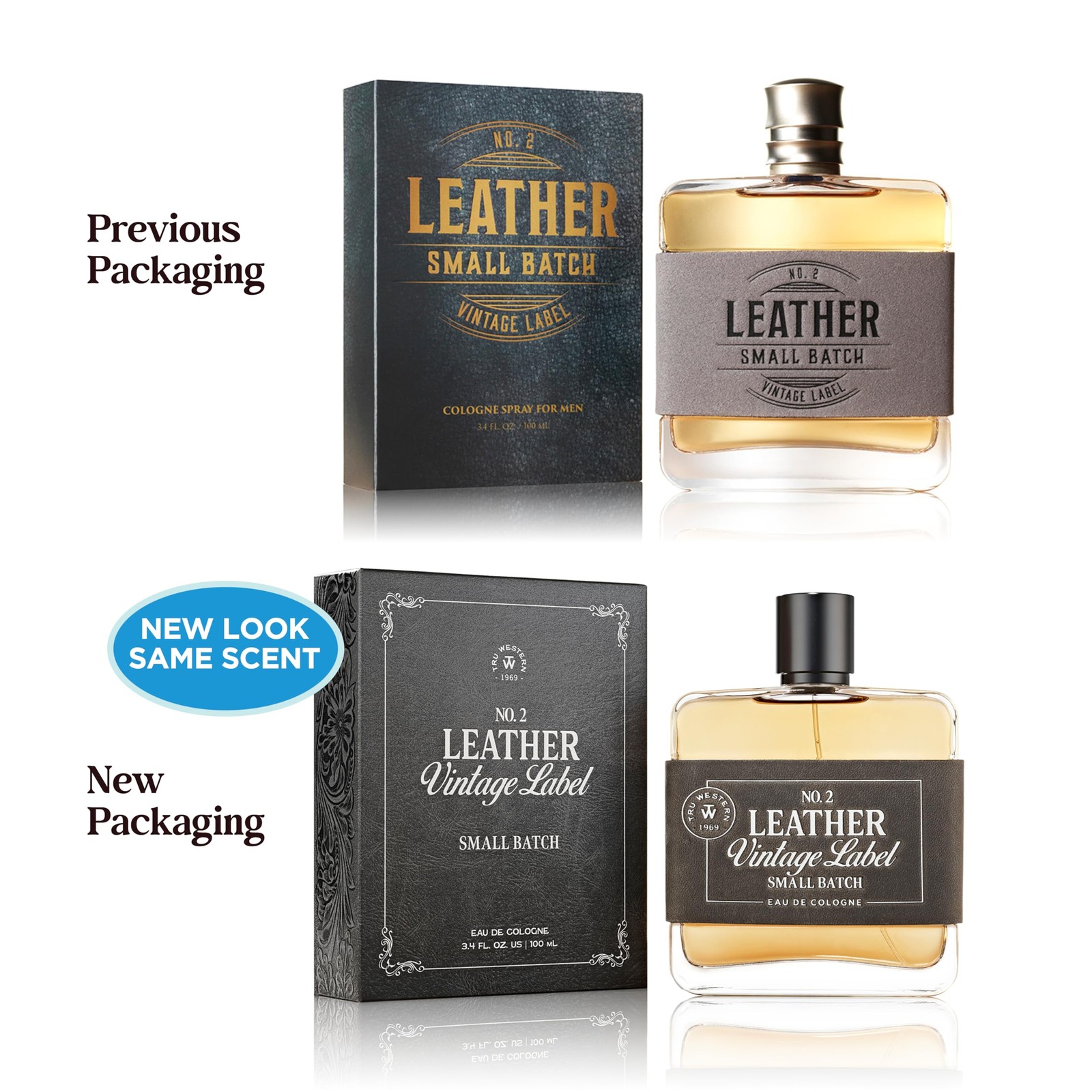 Leather No. 2 by Tru Western, Vintage Label Small Batch, 3.4 fl oz (100 ml), wit