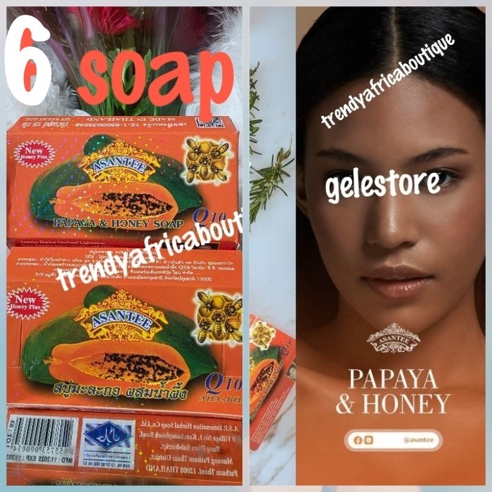 6 Soap:. ASANTEE Papaya & Honey Soap. Thai Herbal Lightening Soap 125g X 6