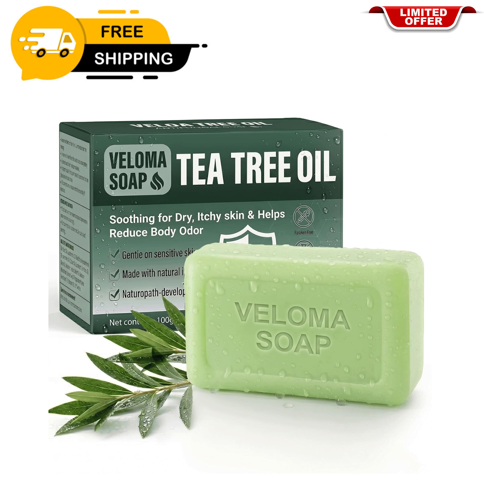 Veloma Antifungal Soap,Veloma Soap,Soothing Tea Tree & Eucalyptus, Deep Pore Cle
