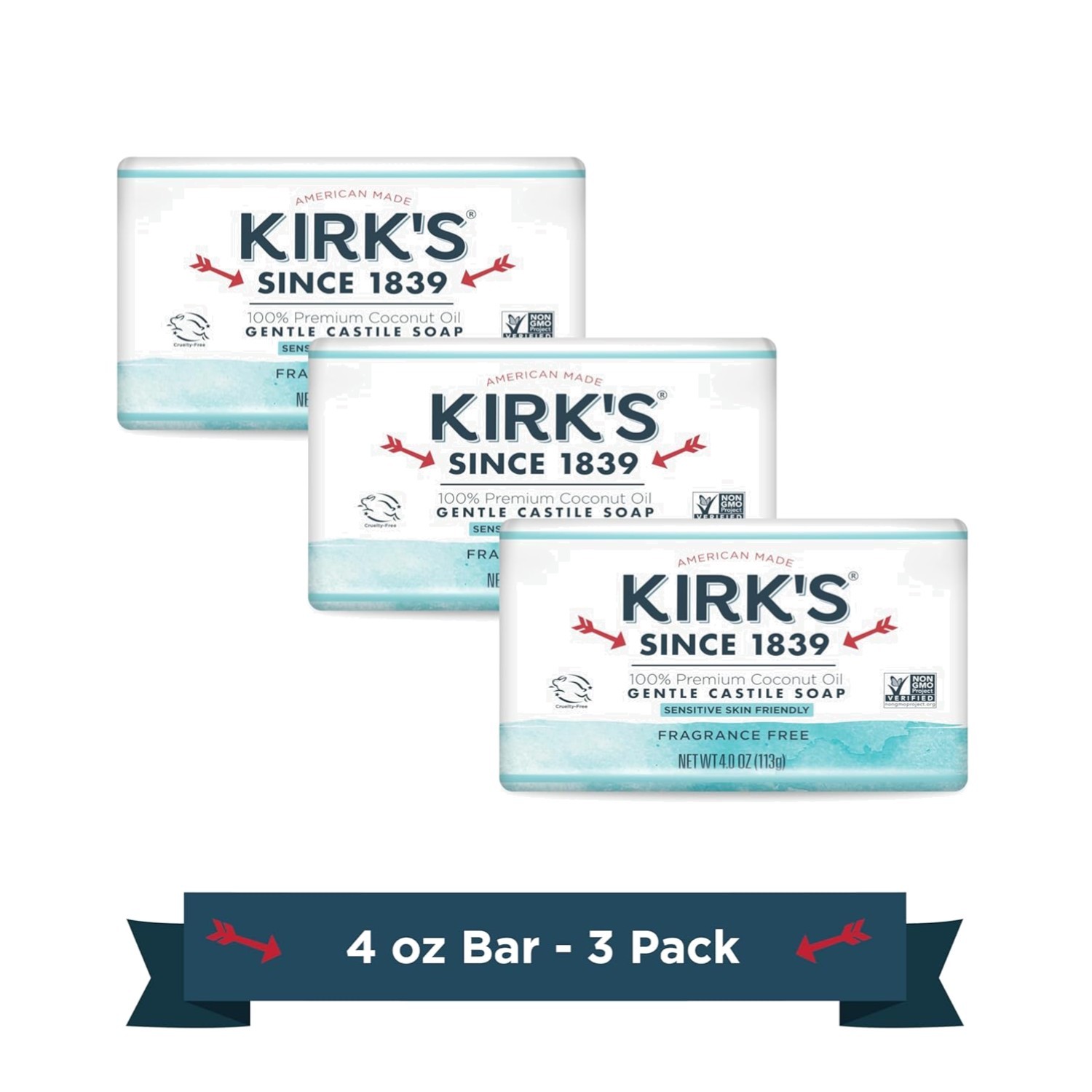 Fragrance Free Castile Soap Bar Pack of 3