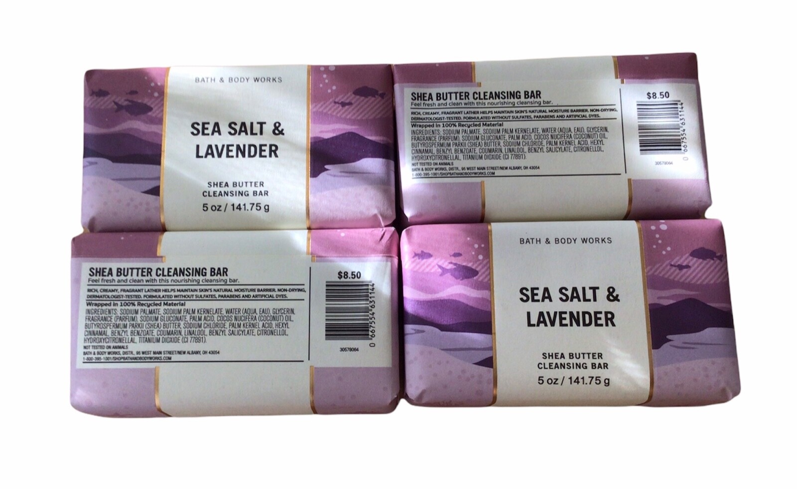 4 Sea Salt & Lavender Shea Butter Cleansing Bar 5 oz. Bath & Body Works New