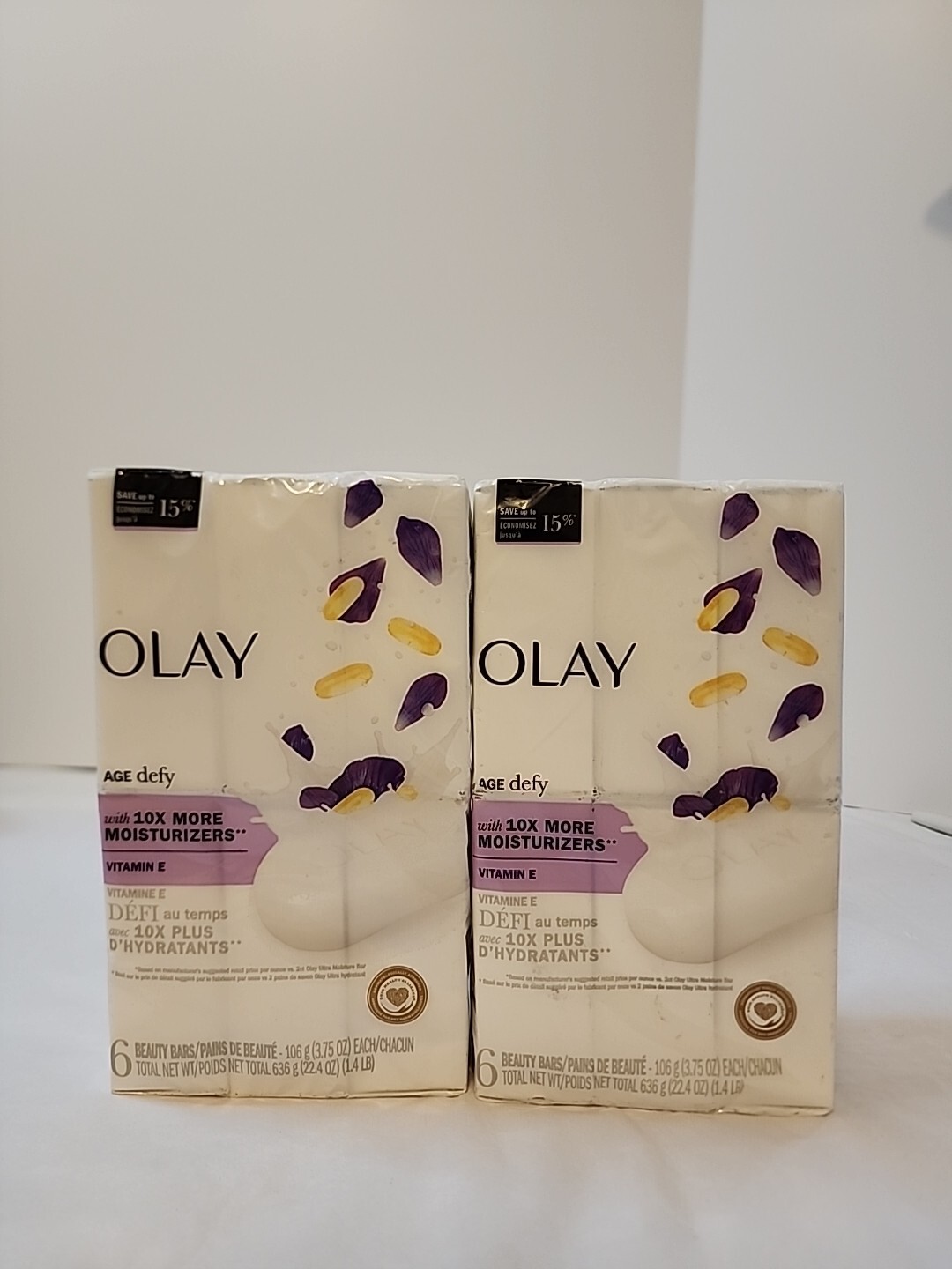 LOT (2) OLAY AGE DEFY BEAUTY BAR SOAP 10X MOISTURIZER VITAMIN E 3.75 OZ 6 BARS