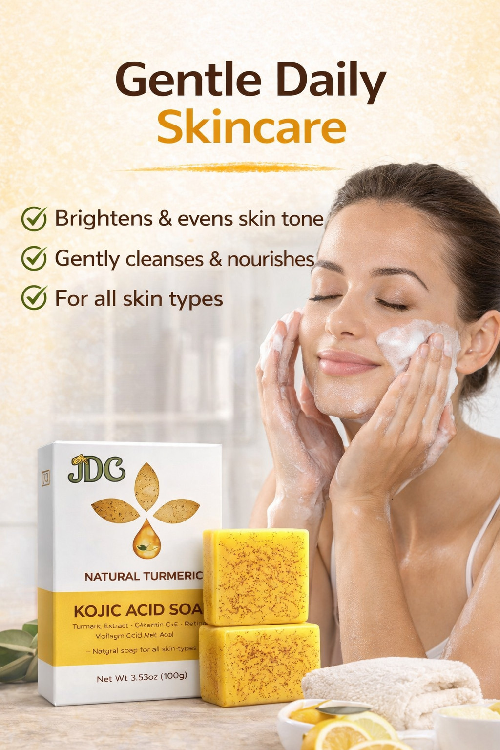Kojic Acid Turmeric Soap Skin Brightening Bar Lemon Vitamin C Dark Spot Care NEW