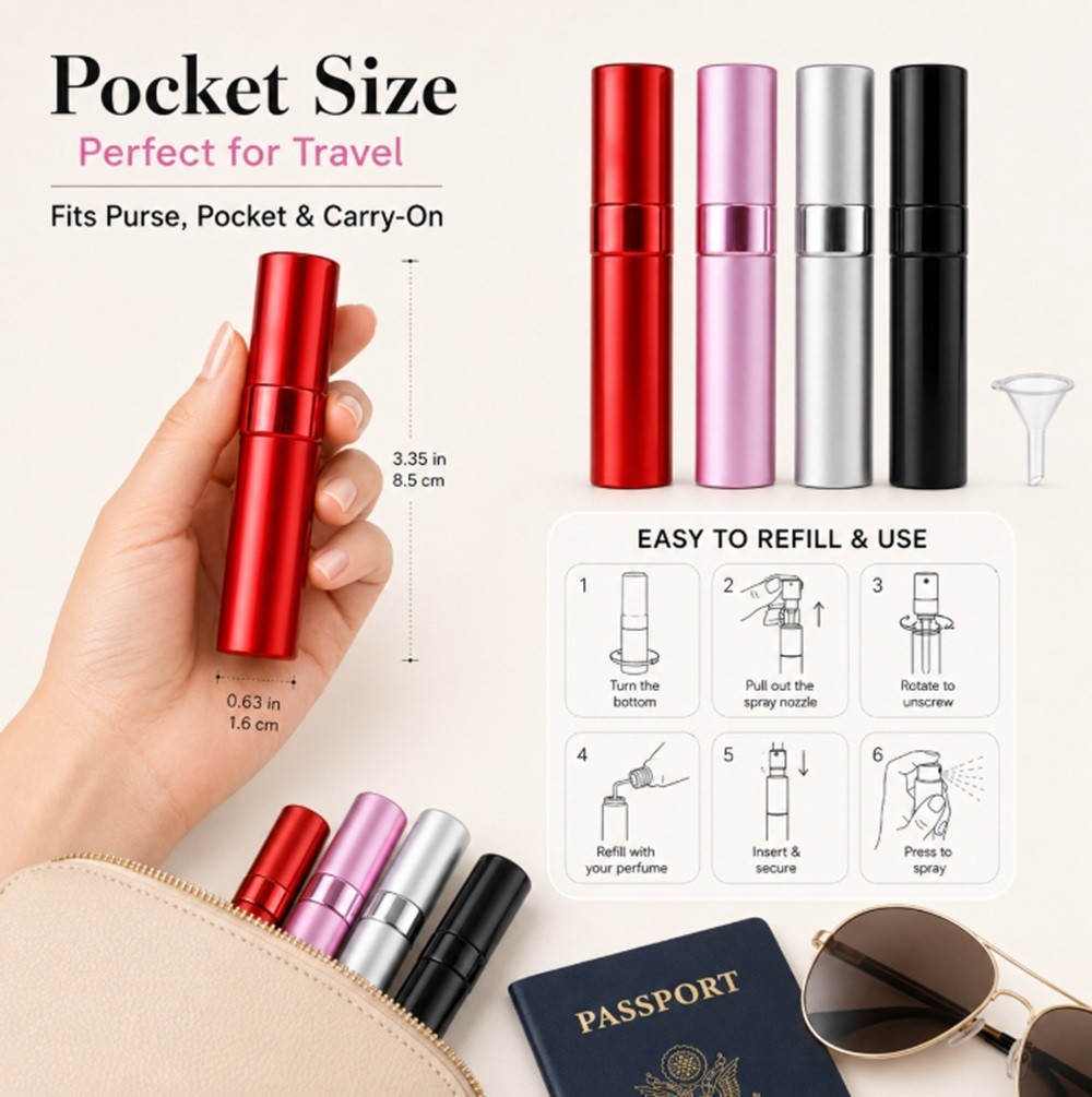 8ML Rotating Aluminum Perfume Mist Spray-Mini Refillable Travel Perfume Atomizer