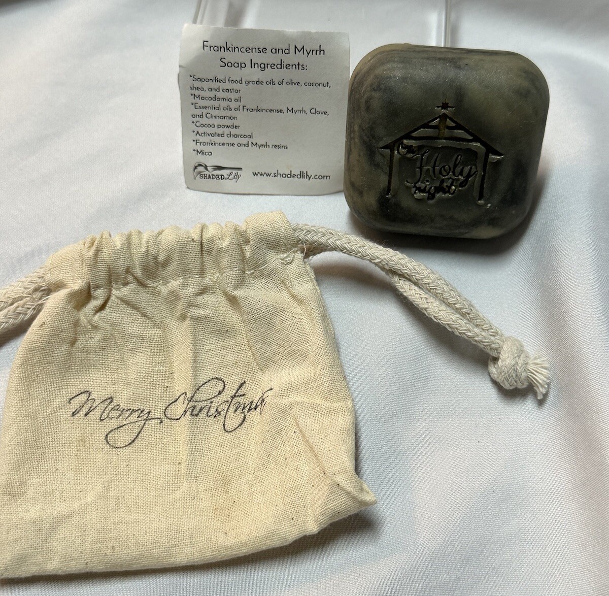 Frankincense Myrrh Shaded Lily Decorative Soap OH HOLY NIGHT Embossed 2.5oz Gift