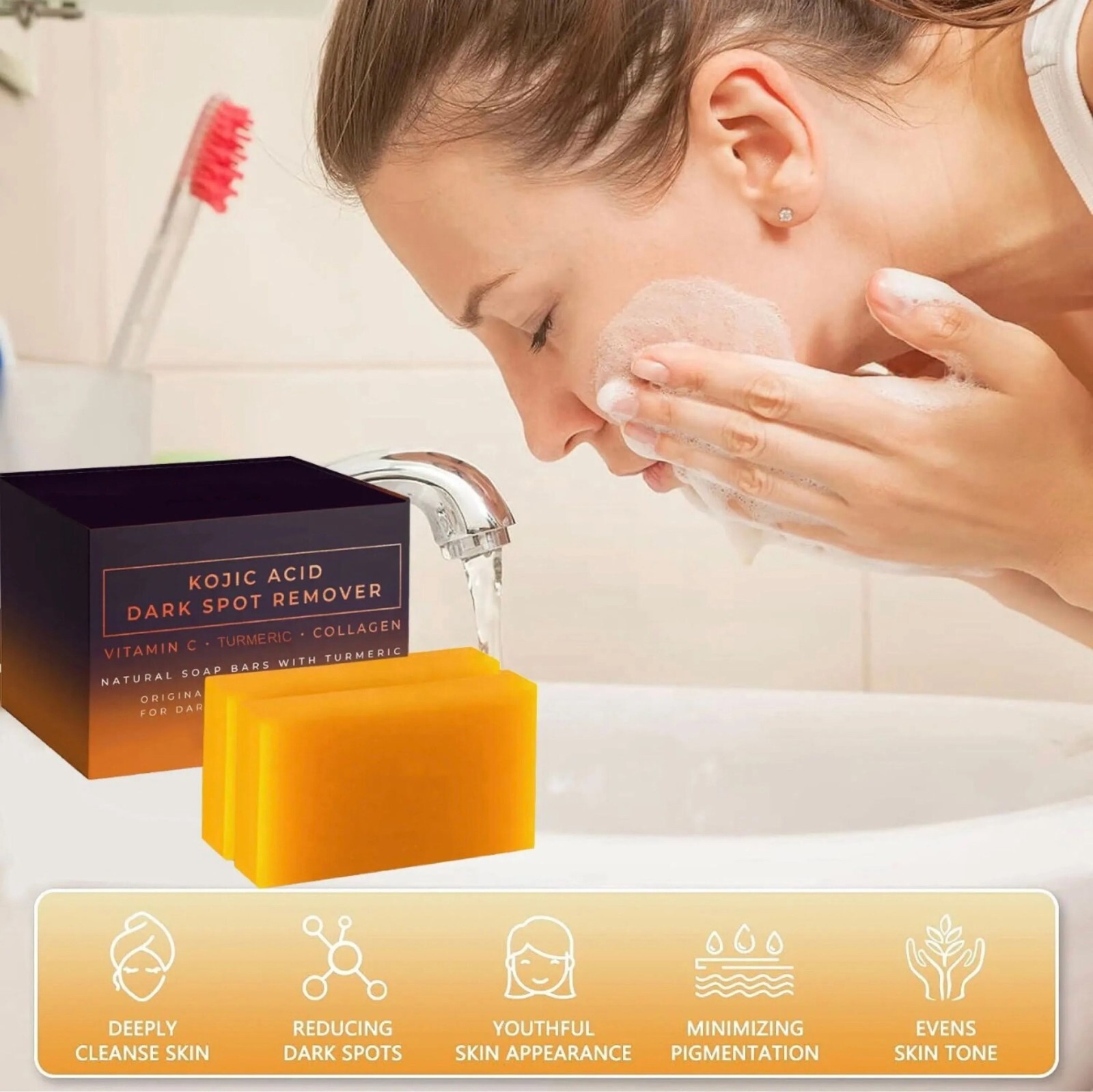 2-Pack Kojic Acid Soap Bars – Dark Spot Remover w/ Vitamin C, Retinol & Collagen