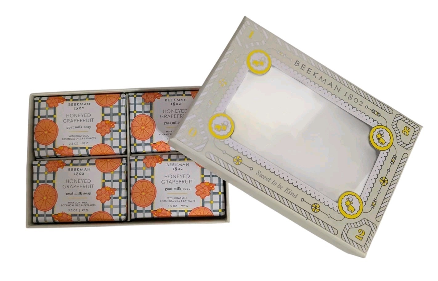 Beekman 1802 4 pc Goat Milk Soap Bar-Honeyed Grapefruit- 3.5 oz-NEW In Box