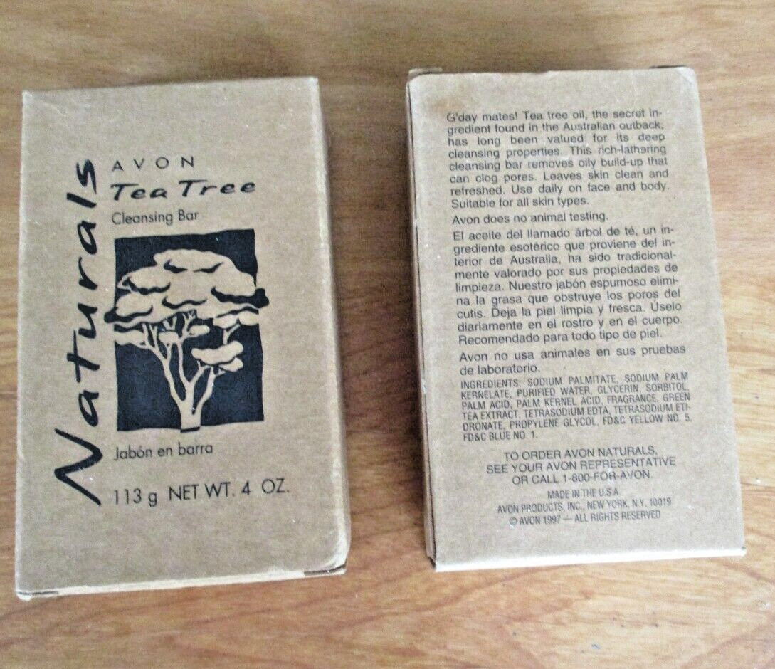 (2) AVON Naturals TEA TREE Cleansing Bar Soap 4 oz / 113 g Vintage New NIB Rare