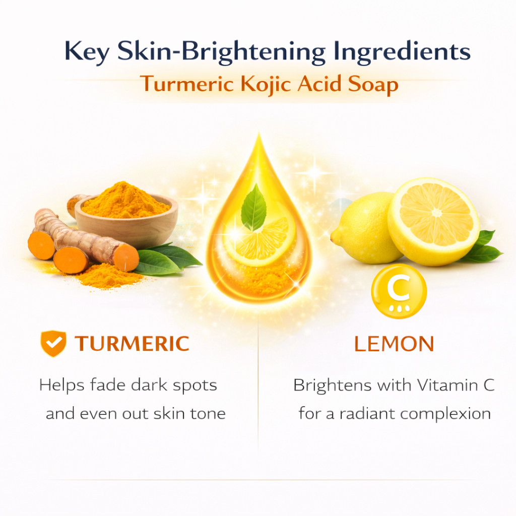 Kojic Acid Turmeric Soap Skin Brightening Bar Lemon Vitamin C Dark Spot Care NEW