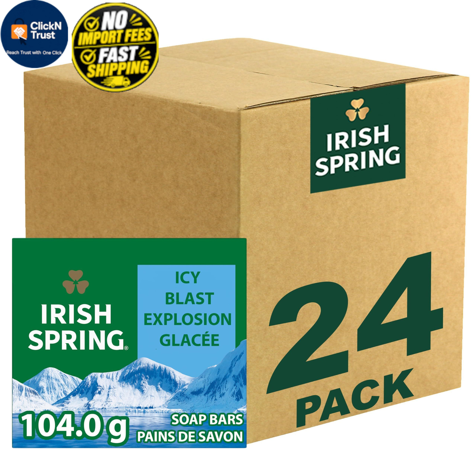 Irish Spring Icy Blast Bar Soap for Men, Mens 3.7 Ounce (Pack of 24), Green