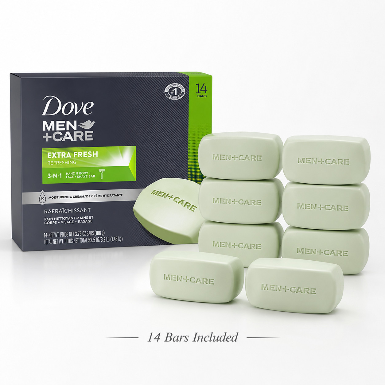 Dove Men+Care Extra Fresh 3-in-1 Body Face Shave Bar Soap 14 Pack 3.75 oz