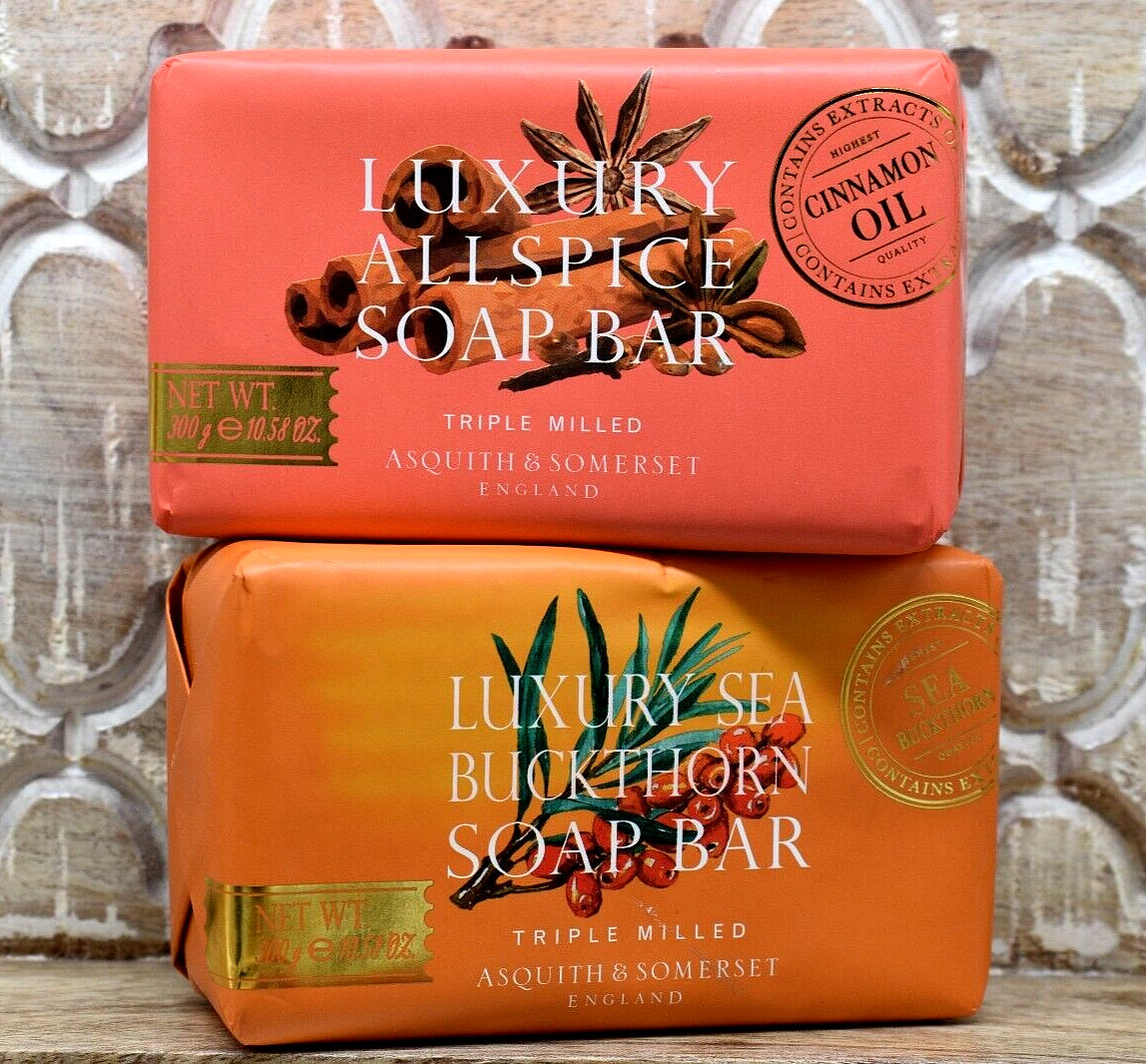 1 set of ASQUITH & SOMERSET Luxury Sea Buckthorn & All Spice Milled Soap Bars