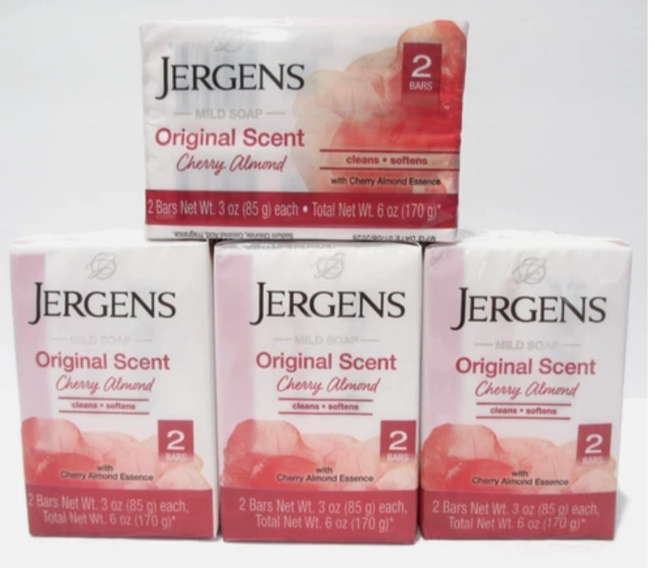 4 Packs (8 Bars Total) Jergens Cherry Almond Mild Soap Original Scent, Free Ship