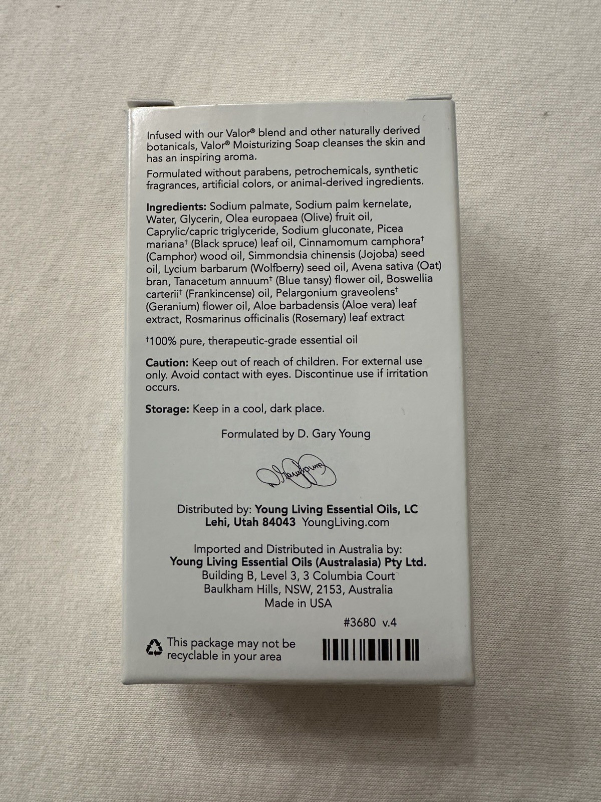 Young Living Essential Oils Valor Moisturizing Soap Bar, Scented – 3.5 oz