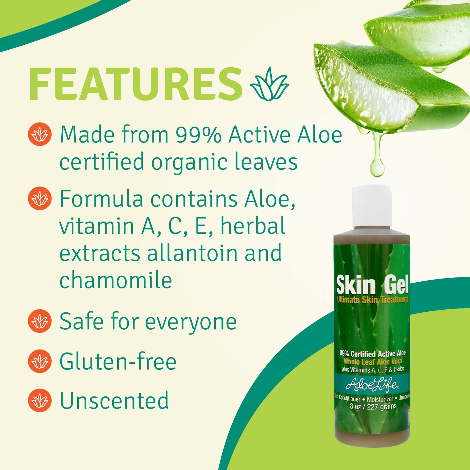 Aloe Life Skin Gel & Herbs, 99% Certified Organic Aloe Vera, 8 oz
