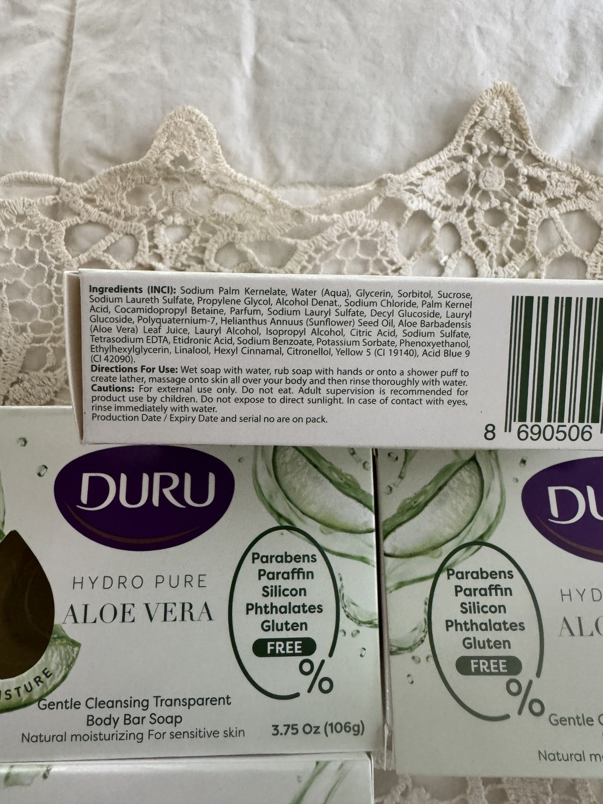 4x DURU ALOE VERA Hydropure Gentle Cleansing Body Bar Soap 3.75oz Glycerin PURE