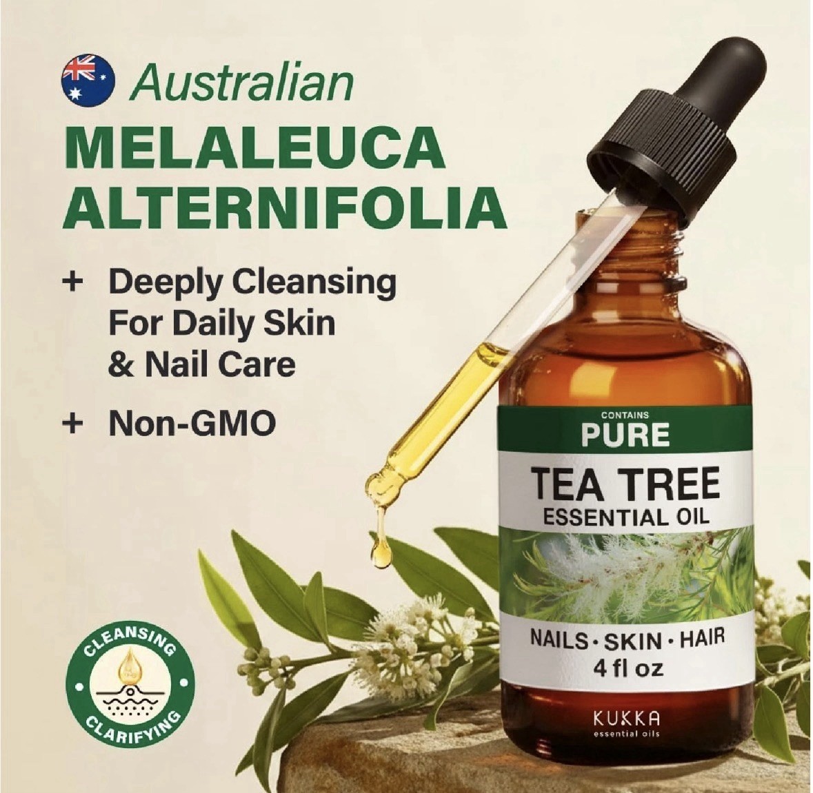 KUKKA Tea Tree Essential Oils – 4 Fl Oz – for Hair, Skin, Diffuser, Aromatherapy