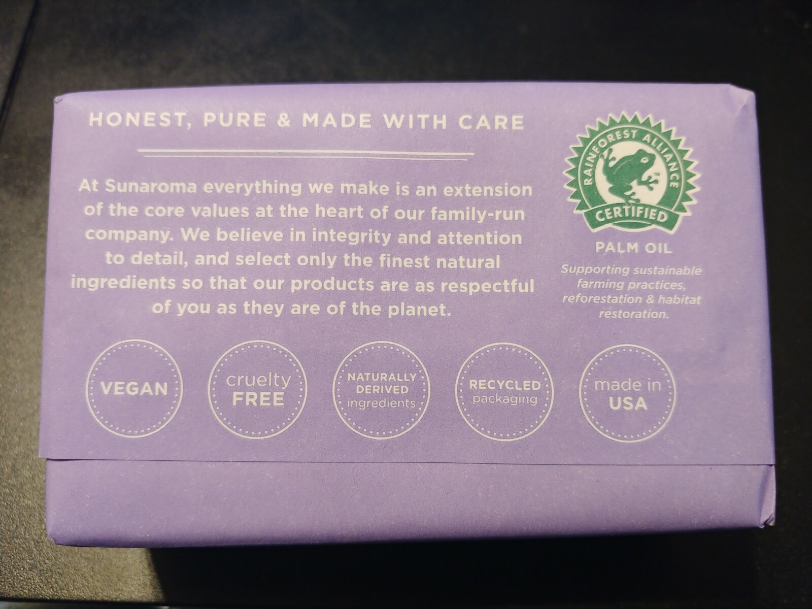SUNAROMA LAVENDER WITH SHEA BUTTER & VITAMIN E OIL BLACK SOAP 8 OZ. BAR