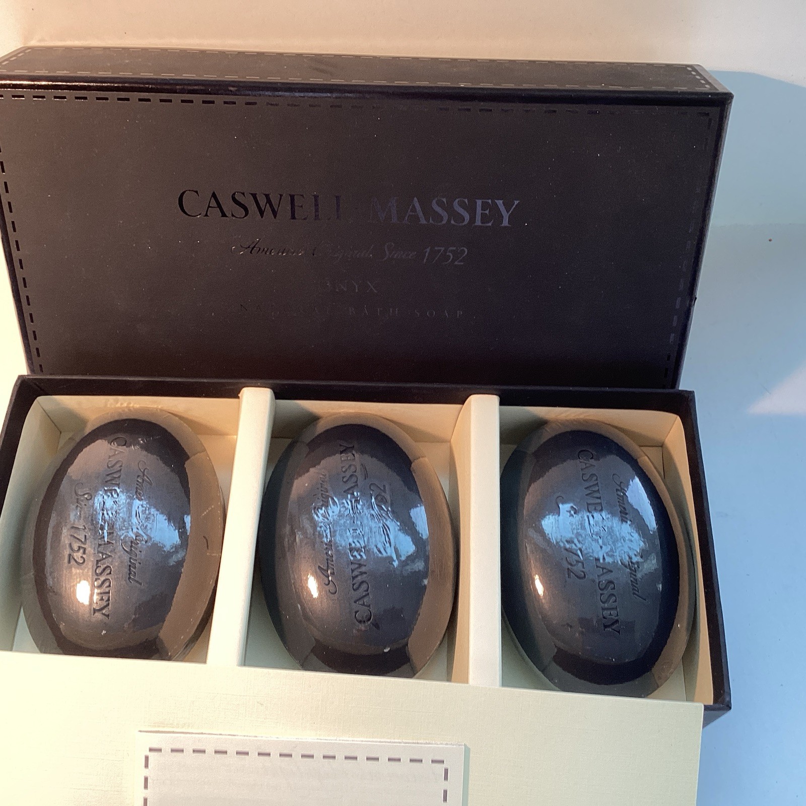 CASWELL MASSEY BLACK ONYX NATURAL SOAP SET of 3 NEW OLD STOCK 5.3 oz each BOXED