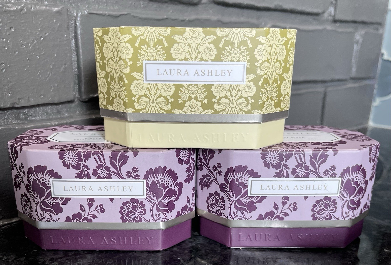 Laura Ashley Triple Milled Soap Bar Trio 2-Amethyst Musk 1-Vintage Taffeta 8.8oz