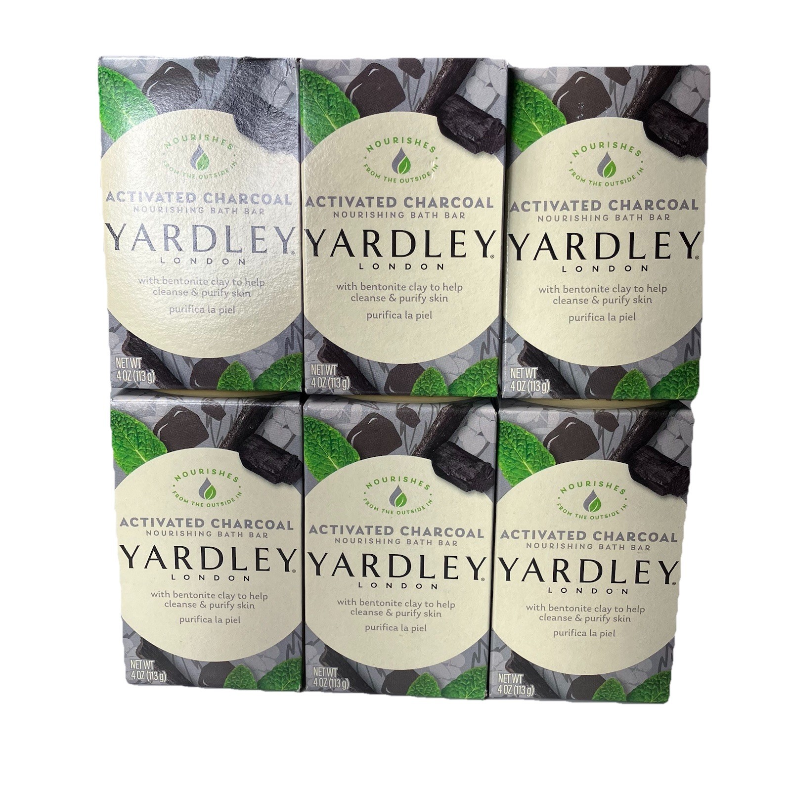 Yardley London Activated Charcoal Bar Soap (4 oz) Luxury Bath & Body Bar 6 Pack